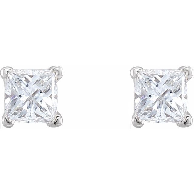 14K White Gold Square Pair 3 X 3Mm I1, G-H Friction 4-Prong Polished Natural Diamond Scroll Earring