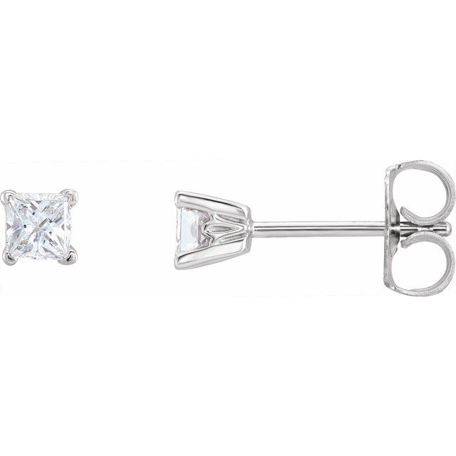 14K White Gold Square Pair 3 X 3Mm I1, G-H Friction 4-Prong Polished Natural Diamond Scroll Earring