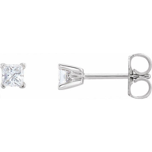 14K White Gold Square Pair 3 X 3Mm I1, G-H Friction 4-Prong Polished Natural Diamond Scroll Earring