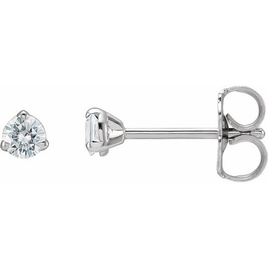 14K White Gold Round 3 Mm Friction 3-Prong Polished Lab-Grown Moissanite 3-Claw Prong Earring