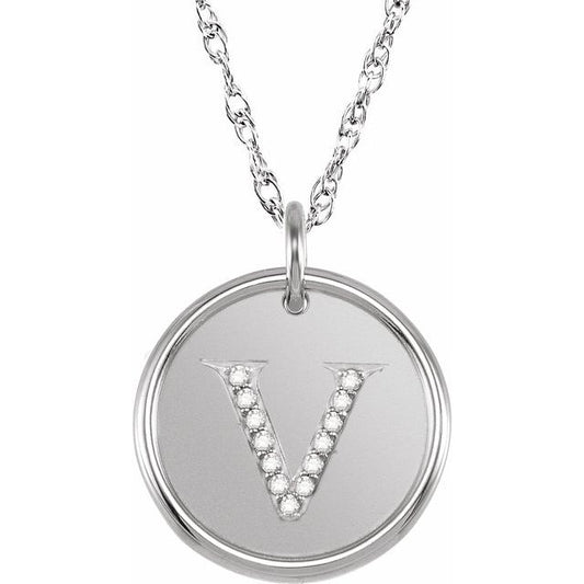 Sterling Silver Gold Round 1 Mm I1, G-H 18 In Polished .07 Ctw Natural Diamond Posh Mommy Initial V Necklace