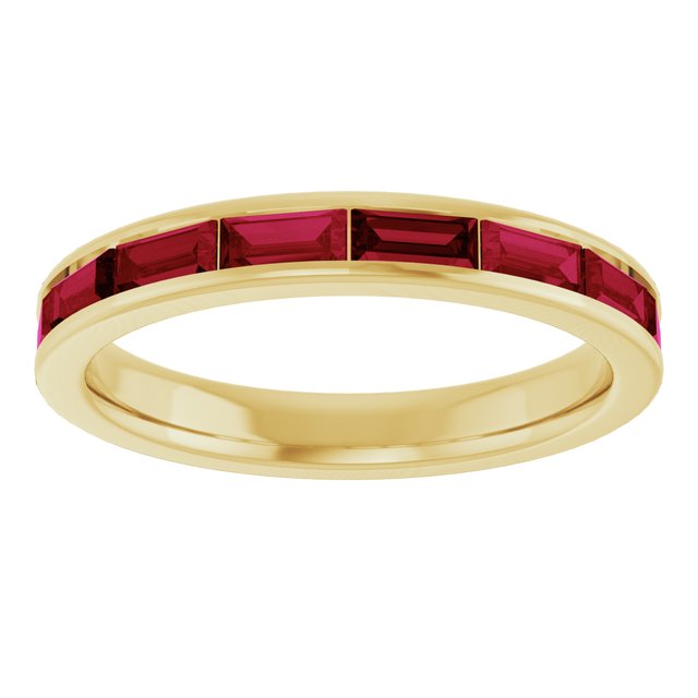 14K Yellow Gold Straight Baguette 4 X 2 Mm Polished Lab-Grown Ruby Stackable Ring Size 7