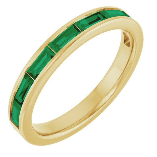 14K Yellow Gold Straight Baguette 4 X 2 Mm Polished Lab-Grown Emerald Stackable Ring, Size 7