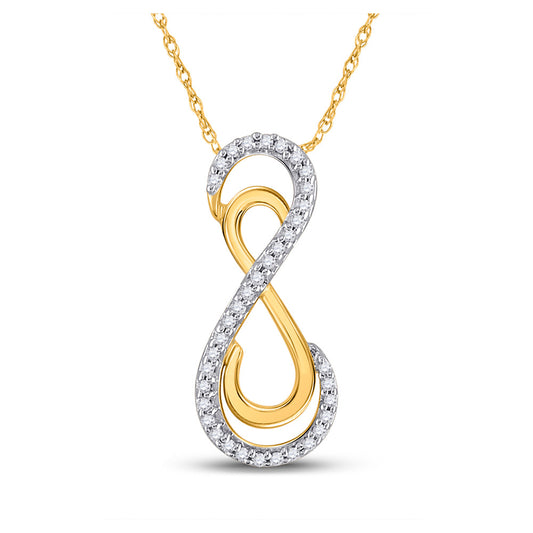10K Yellow Gold Womens Round Diamond Vertical Double Infinity Pendant 1/10 Cttw, Width: 0.32 In