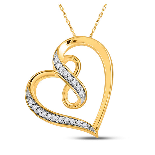10K Yellow Gold Womens Round Diamond Heart Infinity Pendant 1/20 Cttw, Width: 0.5 In