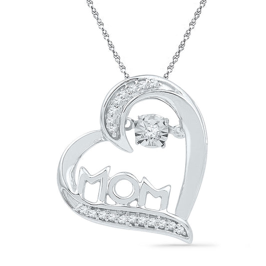 10K White Gold Womens Round Diamond Heart Mom Pendant 1/10 Cttw