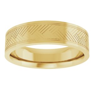 14K Yellow Gold 6 Mm Polished Patterned Wedding Band Size 10