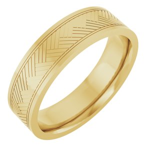 14K Yellow Gold 6 Mm Polished Patterned Wedding Band Size 10