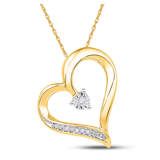 10K Yellow Gold Womens Round Diamond Heart Pendant .01 Cttw, Width: 0.5 In