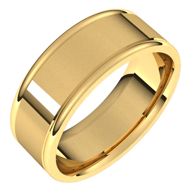 10K Yellow Gold Polished Grooved Comfort-Fit Flat Band With Satin Finish