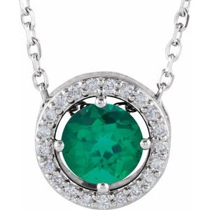 Platinum Round 5Mm G-H I1 Lab-Grown Emerald And .05 Ctw Natural Diamond Necklace, Length: 16 In