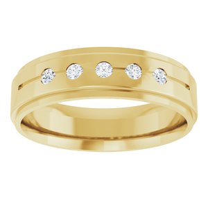 14K Yellow Or White Or Rose Gold Or Platinum 1/6 CTW Natural Diamond Grooved Five-Stone Comfort-Fit 6 mm Flat Band