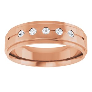 14K Yellow Or White Or Rose Gold Or Platinum 1/6 CTW Natural Diamond Grooved Five-Stone Comfort-Fit 6 mm Flat Band