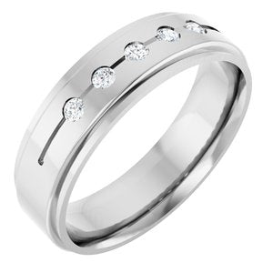 14K Yellow Or White Or Rose Gold Or Platinum 1/6 CTW Natural Diamond Grooved Five-Stone Comfort-Fit 6 mm Flat Band