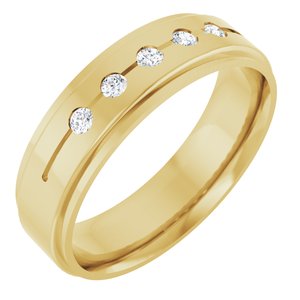 14K Yellow Or White Or Rose Gold Or Platinum 1/6 CTW Natural Diamond Grooved Five-Stone Comfort-Fit 6 mm Flat Band
