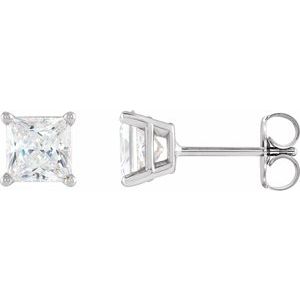 14K White Gold Square 3.5 X 3.5 Mm  1/2 Ctw Natural Diamond Lightweight Earrings, Length: 0.37 In