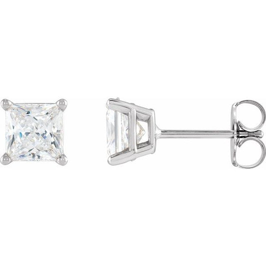 14K White Gold Square 2.25 X 2.25 Mm Friction Back .37 In Polished 1/6 Ctw Natural Diamond 4-Prong Lightweight Solitaire Earrings