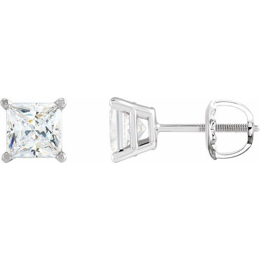 14K White Gold Square 3.5 X 3.5 Mm Threaded Back .377 In Polished 1/2 Ctw Natural Diamond Lightweight Earrings
