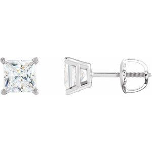 14K White Gold Square 2.25 X 2.25 Mm  1/6 Ctw Natural Diamond 4-Prong Lightweight Solitaire Earrings, Length: 0.375 In
