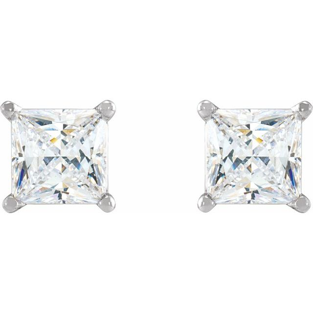 14K White Gold Square 3.5 X 3.5 Mm Threaded Back .377 In Polished 1/2 Ctw Natural Diamond Lightweight Earrings