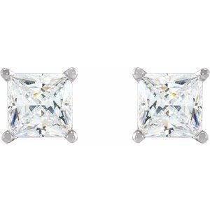 14K White Gold Square 2.25 X 2.25 Mm  1/6 Ctw Natural Diamond 4-Prong Lightweight Solitaire Earrings, Length: 0.375 In