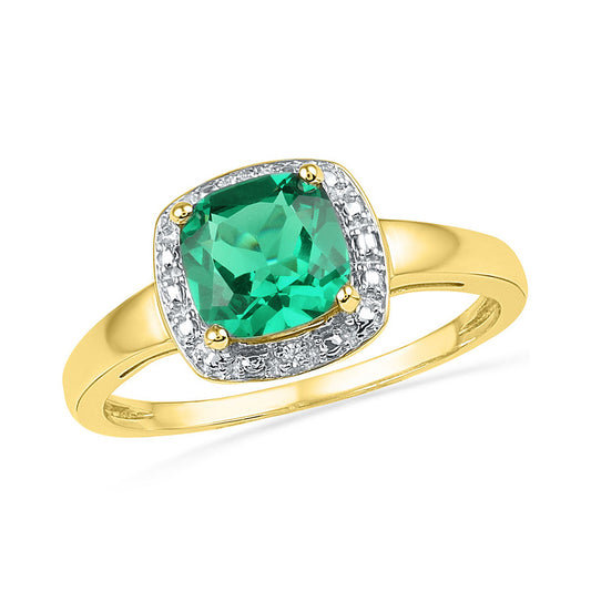 10K Yellow Gold Womens Princess Synthetic Emerald Solitaire Diamond Ring 1-3/4 Cttw, Womens Size: 5-10