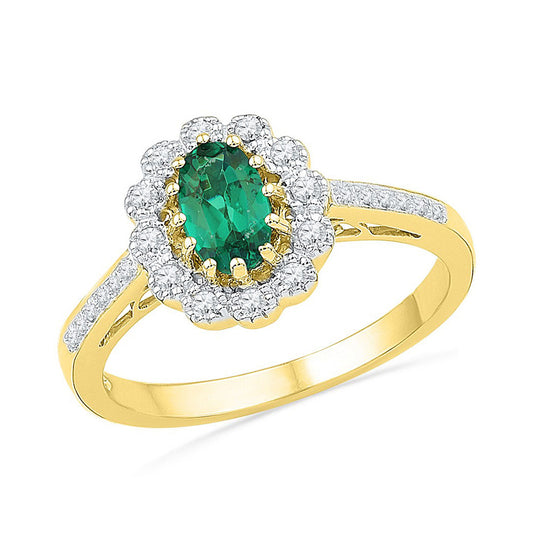 10K Yellow Gold Womens Oval Synthetic Emerald Diamond Solitaire Ring 7/8 Cttw, Womens Size: 5-10