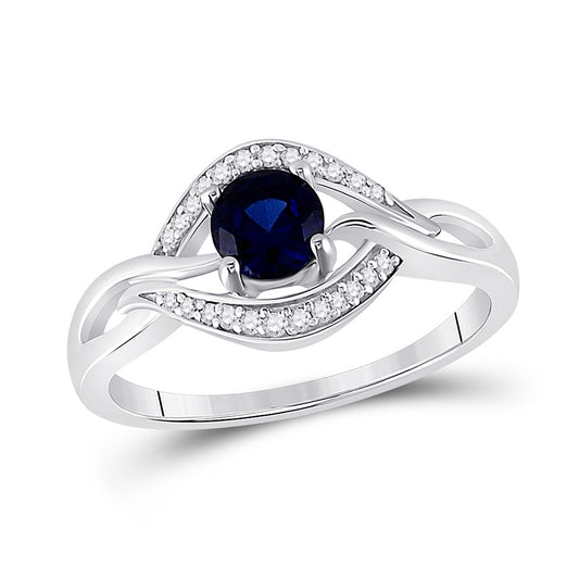 Sterling Silver Womens Round Synthetic Blue Sapphire Solitaire Diamond Ring 5/8 Cttw, Womens Size: 5-10