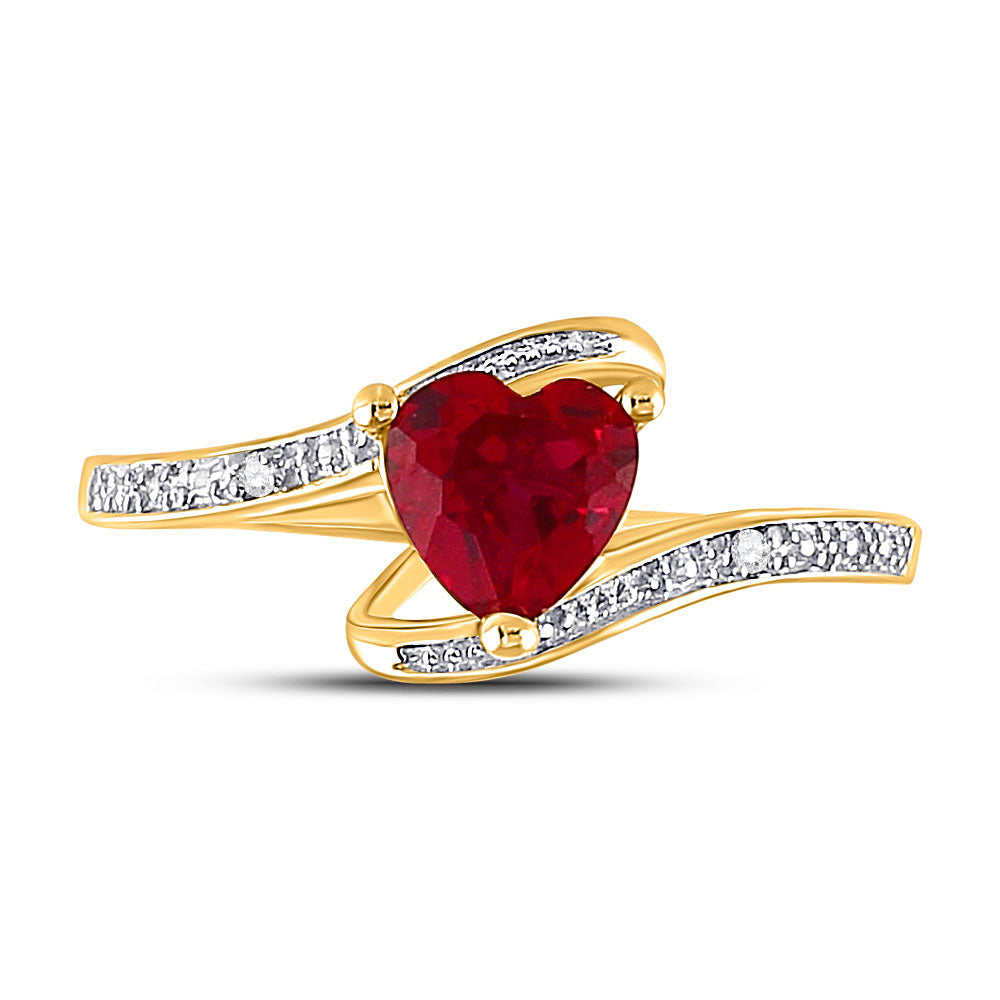 10K Yellow Gold Or Sterling Silver Womens Heart Synthetic Ruby Solitaire Diamond Ring 1 Cttw, Womens Size: 5-10