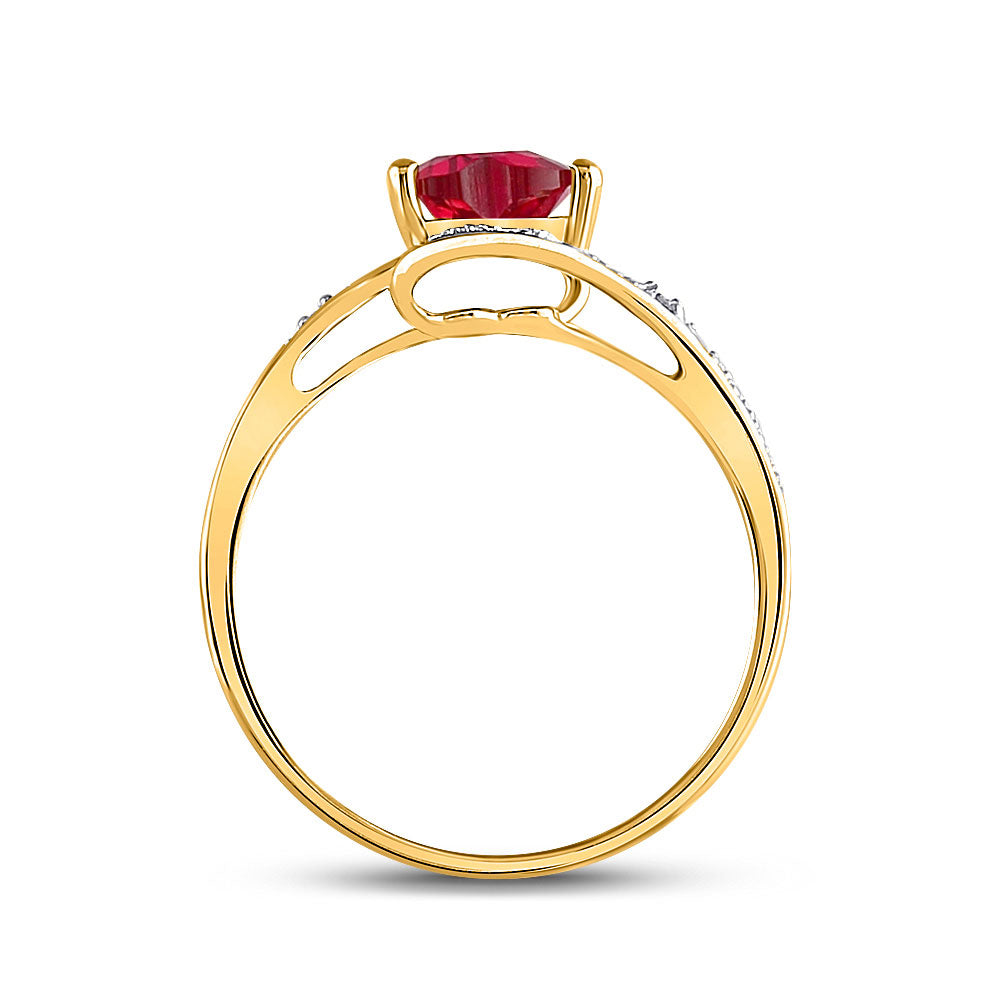 10K Yellow Gold Or Sterling Silver Womens Heart Synthetic Ruby Solitaire Diamond Ring 1 Cttw, Womens Size: 5-10