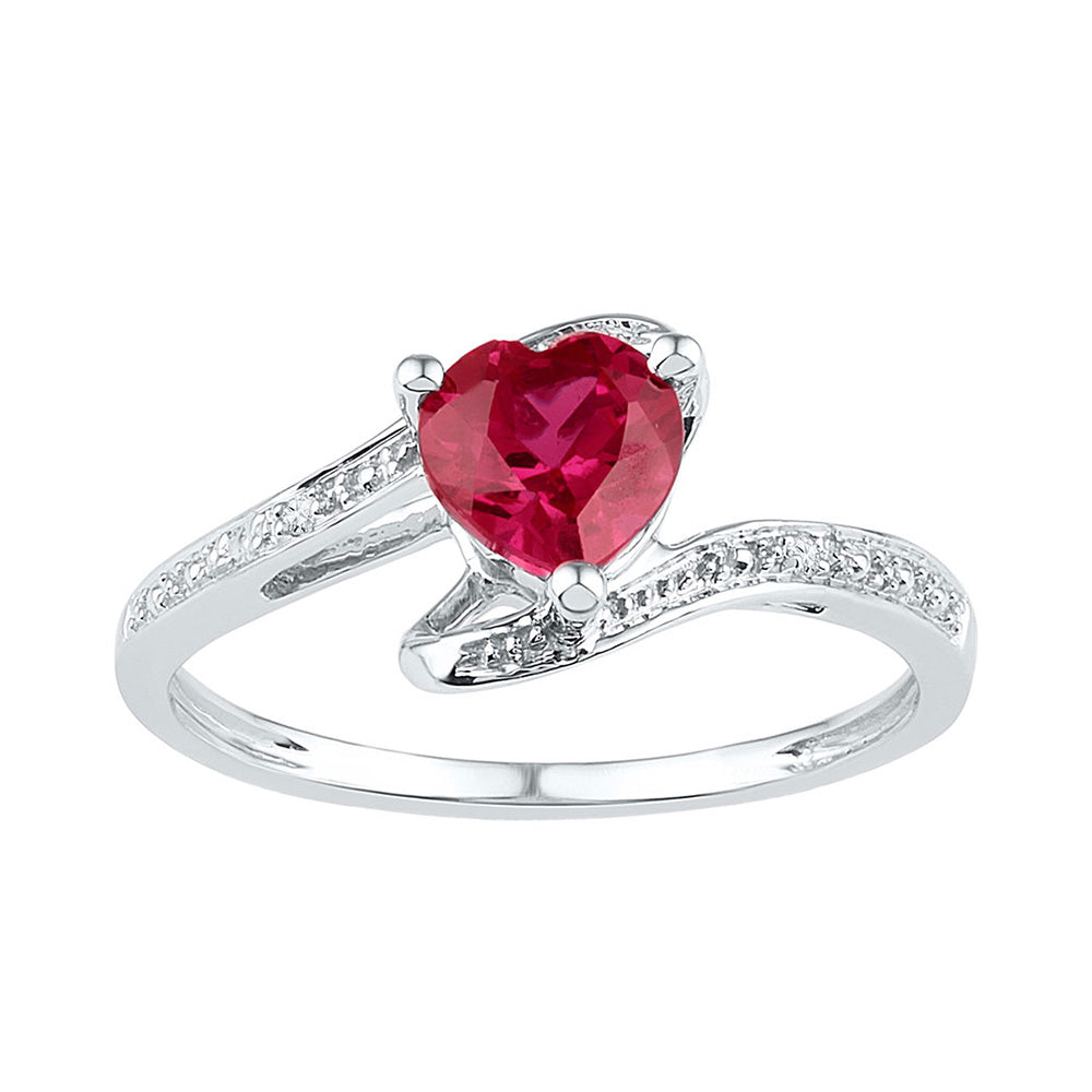 10K Yellow Gold Or Sterling Silver Womens Heart Synthetic Ruby Solitaire Diamond Ring 1 Cttw, Womens Size: 5-10