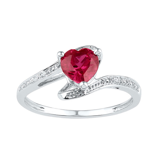 10K Yellow Gold Or Sterling Silver Womens Heart Synthetic Ruby Solitaire Diamond Ring 1 Cttw, Womens Size: 5-10