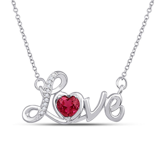 Sterling Silver Womens Heart Synthetic Ruby Heart Necklace 1/2 Cttw, Length: 17.5 In, Width: 0.41 In