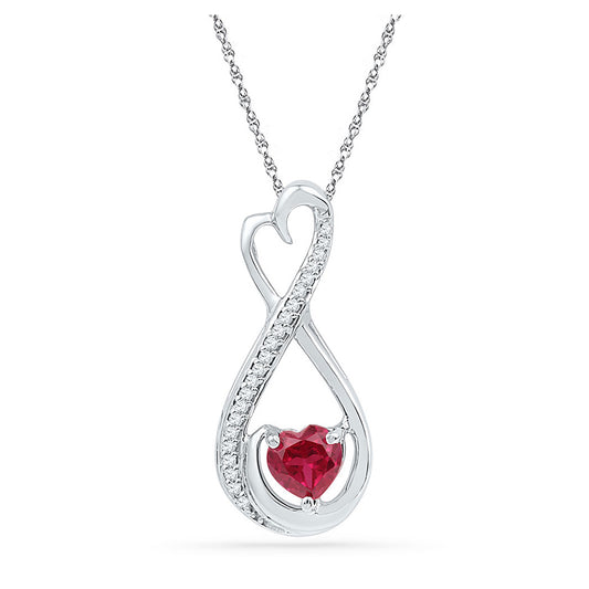 Sterling Silver Womens Heart Synthetic Ruby Infinity Pendant 5/8 Cttw, Length: 0.69 In, Width: 0.37 In