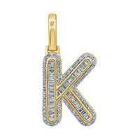 10K Yellow Gold Baguette & Round Diamond  Initial Pendant Necklace