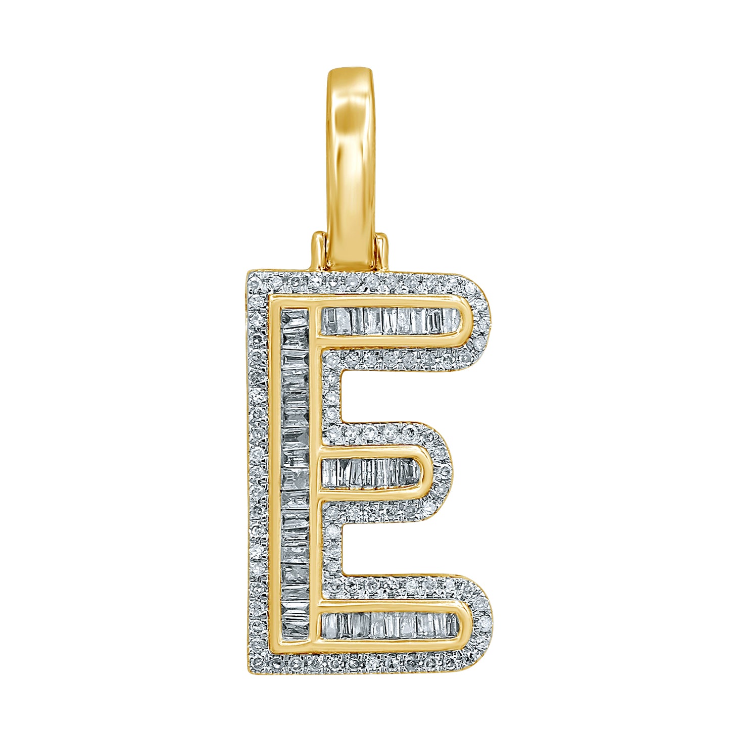 10K Yellow Gold Baguette & Round Diamond  Initial Pendant Necklace
