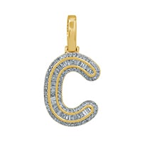 10K Yellow Gold Baguette & Round Diamond  Initial Pendant Necklace