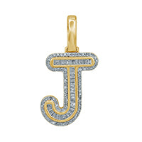 10K Yellow Gold Baguette & Round Diamond  Initial Pendant Necklace