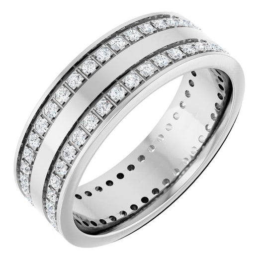 14K White Gold Round 1.3 Mm Vs, F+ Polished 7/8 Ctw Lab-Grown Natural Diamond Band, Size 10