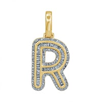 10K Yellow Gold Baguette & Round Diamond  Initial Pendant Necklace