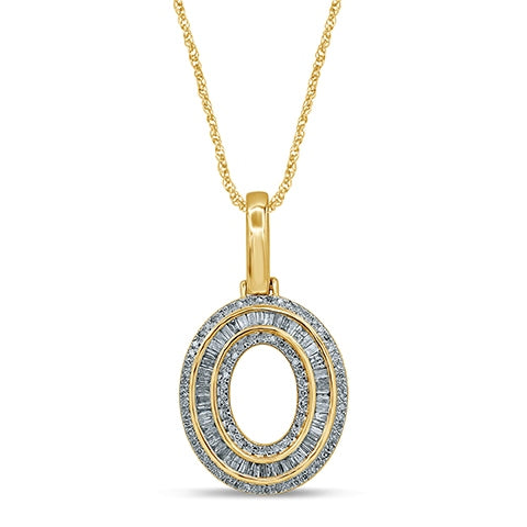 10K Yellow Gold Baguette & Round Diamond  Initial Pendant Necklace