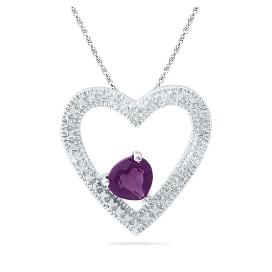 Sterling Silver Womens Round Synthetic Amethyst Solitaire Heart Pendant 5/8 Cttw, Width: 0.74 In