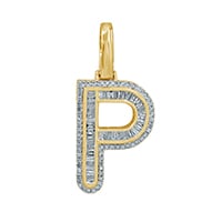 10K Yellow Gold Baguette & Round Diamond  Initial Pendant Necklace