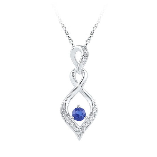 Sterling Silver Womens Round Synthetic Blue Sapphire Solitaire Pendant 1/5 Cttw, Width: 0.32 In