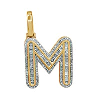 10K Yellow Gold Baguette & Round Diamond  Initial Pendant Necklace