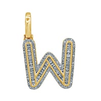 10K Yellow Gold Baguette & Round Diamond  Initial Pendant Necklace