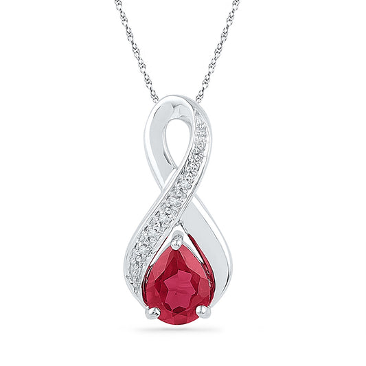 Sterling Silver Womens Pear Synthetic Ruby Diamond Fashion Pendant 1-3/4 Cttw, Width: 0.37 In