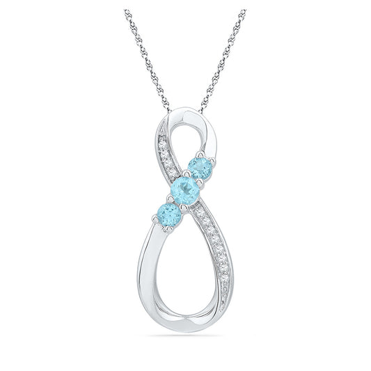 Sterling Silver Womens Round Synthetic Blue Topaz 3-Stone Infinity Pendant 1/3 Cttw, Length: 0.79 In, Width: 0.37 In