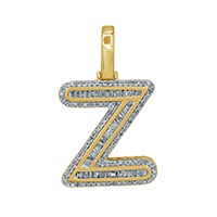 10K Yellow Gold Baguette & Round Diamond  Initial Pendant Necklace