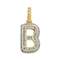10K Yellow Gold Baguette & Round Diamond  Initial Pendant Necklace